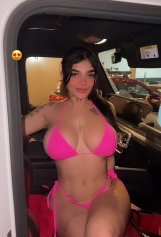 4. Titillating Karely Ruiz Shows Cleavage in Pink Bikini in a Car (Side Boob)