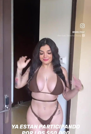 Sexy Karely Ruiz Shows Cleavage in Brown Bikini and Bouncing Boobs (Side Boob)