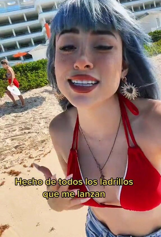 5. Erotic Legna Hernández Shows Cleavage in Red Bikini Top at the Beach (Side Boob)