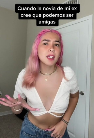 Cute Lily Garcia Shows Cleavage in White Crop Top (Side Boob)