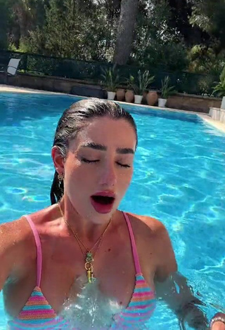 Adorable Lola Moreno Marco Shows Cleavage in Seductive Striped Bikini Top at the Pool (Side Boob)