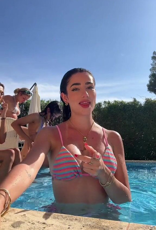 Lovely Lola Moreno Marco Shows Cleavage in Striped Bikini Top at the Swimming Pool (Side Boob)