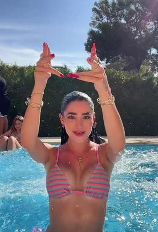 2. Gorgeous Lola Moreno Marco Shows Cleavage in Alluring Striped Bikini Top at the Swimming Pool (Side Boob)