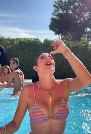 4. Gorgeous Lola Moreno Marco Shows Cleavage in Alluring Striped Bikini Top at the Swimming Pool (Side Boob)