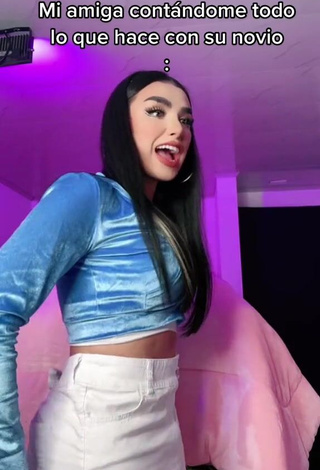 Mirandah Shows Cleavage in Hot Blue Crop Top