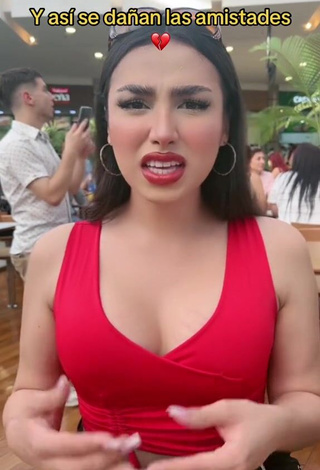 3. Cute Mirandah Shows Cleavage in Red Crop Top