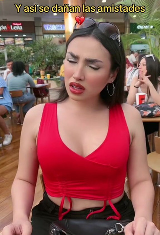 5. Cute Mirandah Shows Cleavage in Red Crop Top