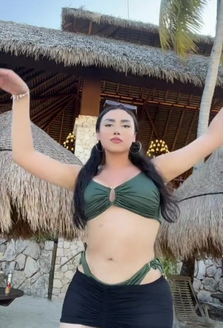 2. Luscious Mirandah Shows Cleavage in Green Bikini Top