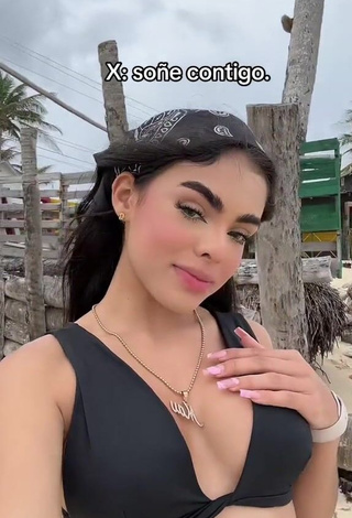 6. Hottie priv_mav Shows Cleavage in Black Bikini Top at the Beach (Side Boob)