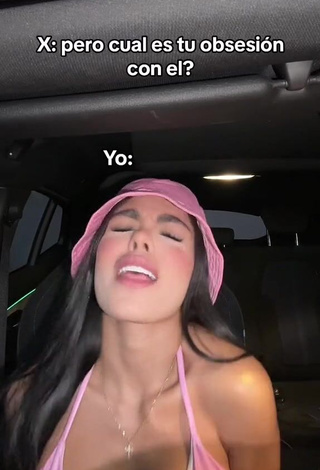 2. Beautiful priv_mav Shows Cleavage in Sexy Pink Bikini Top in a Car (Side Boob)