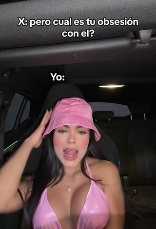 4. Beautiful priv_mav Shows Cleavage in Sexy Pink Bikini Top in a Car (Side Boob)