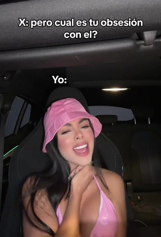 6. Beautiful priv_mav Shows Cleavage in Sexy Pink Bikini Top in a Car (Side Boob)