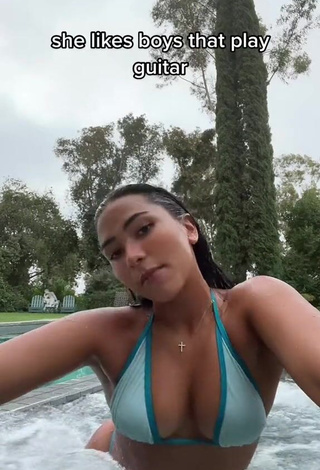 2. Sweet Sienna Mae Gomez Shows Cleavage in Cute Bikini Top at the Pool (Side Boob)