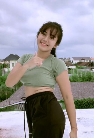 5. Angguncantik Looks Amazing in Olive Crop Top