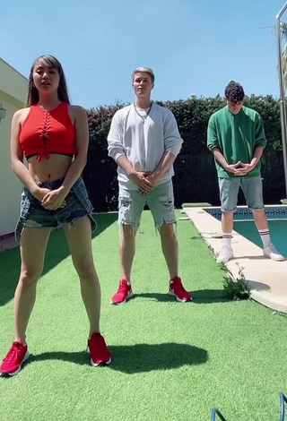 Adorable Sky & Tami in Seductive Red Crop Top