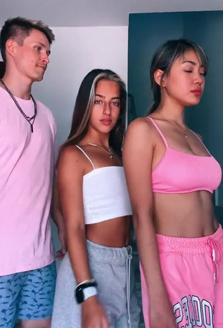 Wonderful Sky & Tami Shows Cleavage in Pink Crop Top