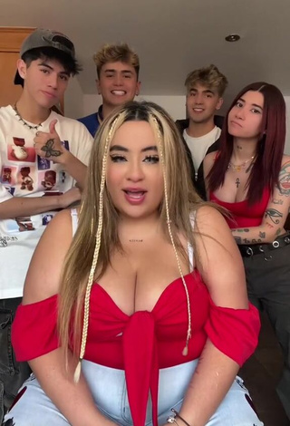 Cute Maleja Rodriguez Shows Cleavage in Red Crop Top