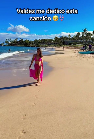 Sultry vasilvana1 Shows Cleavage in Pink Bikini Top at the Beach