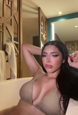 Luscious Yeri MUA Shows Cleavage in Beige Bikini Top (Side Boob)