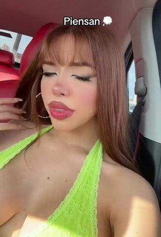 2. Yeri MUA in Inviting Lime Green Crop Top in a Car (Side Boob)