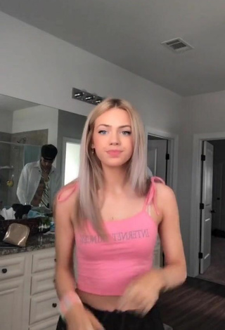 Sultry Leah Wood in Pink Crop Top