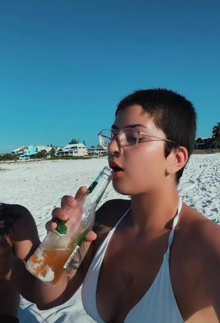 Sultry Thalya Rodriguez in White Bikini Top at the Beach