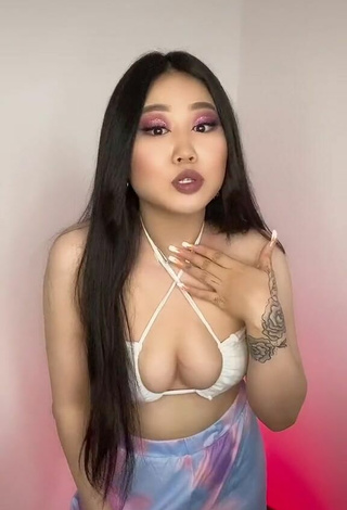 Sexy Ayushieva Erzhena Shows Cleavage in White Crop Top