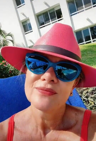 4. Sultry Erika Buenfil Shows Cleavage in Red Swimsuit