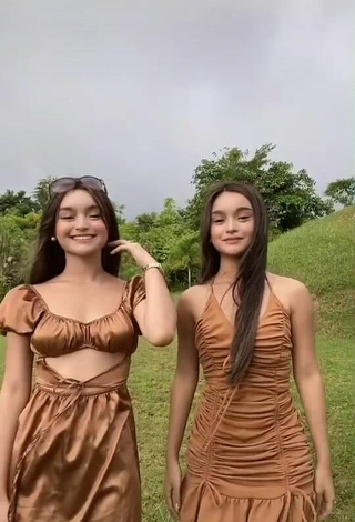 Sultry Aicy & Trisha Shinmari in Brown Dress