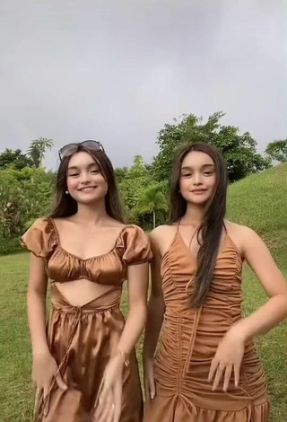 2. Sultry Aicy & Trisha Shinmari in Brown Dress