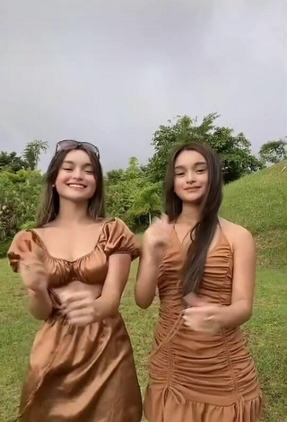 3. Sultry Aicy & Trisha Shinmari in Brown Dress