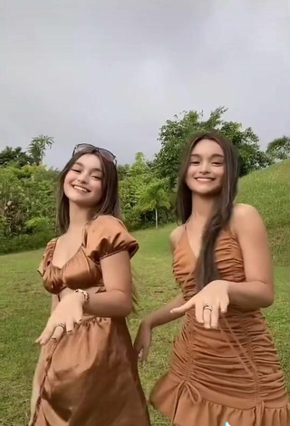 5. Sultry Aicy & Trisha Shinmari in Brown Dress