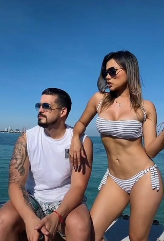 Luscious Gaby Asturias in Striped Bikini on a Boat