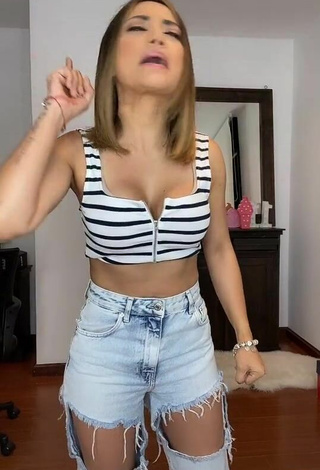 4. Cute Gaby Asturias Shows Cleavage in Striped Crop Top