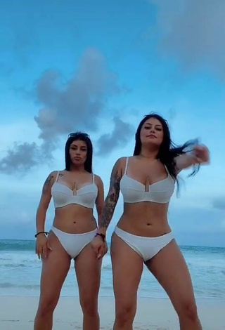 Wonderful Gemelas Ortega in White Bikini at the Beach