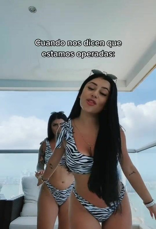 Erotic Gemelas Ortega in Zebra Bikini on the Balcony