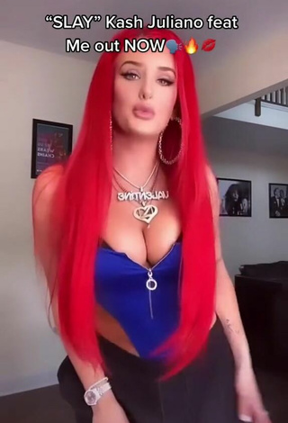 2. Sultry Justina Valentine Shows Cleavage in Blue Swimsuit