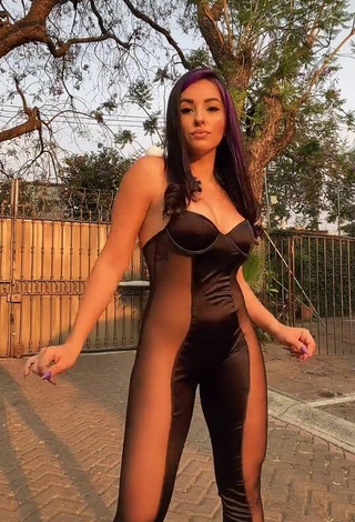 Sexy Karla Bustillos Shows Cleavage in Black Overall and Bouncing Boobs