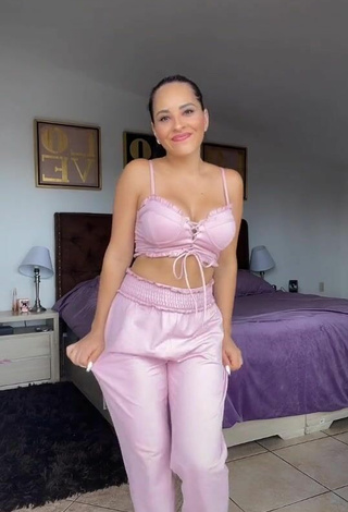 1. Titillating Karla Bustillos Shows Cleavage in Pink Crop Top