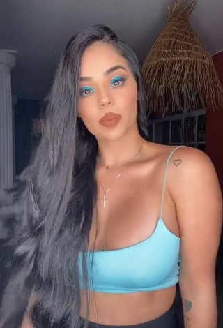 Beautiful Nathalia Segura Mena Shows Cleavage in Sexy Blue Crop Top