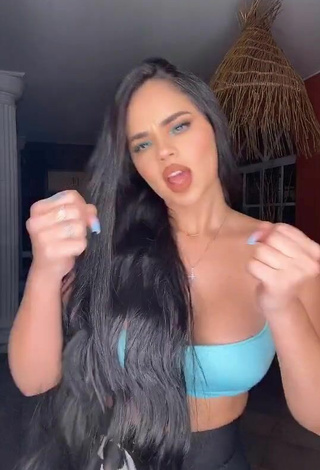 2. Beautiful Nathalia Segura Mena Shows Cleavage in Sexy Blue Crop Top