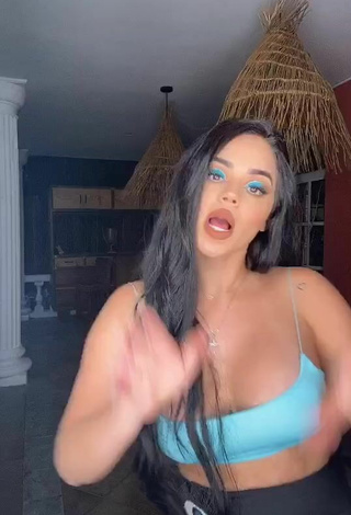 3. Beautiful Nathalia Segura Mena Shows Cleavage in Sexy Blue Crop Top