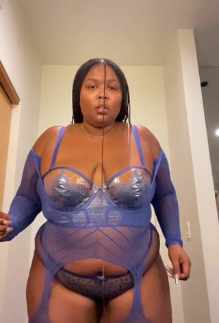 5. Sultry Lizzo Shows Cleavage in Blue Lingerie