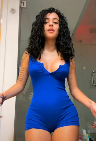 Luscious Malu Trevejo Shows Cleavage in Blue Overall