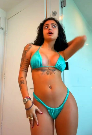 5. Sweet Malu Trevejo Shows Cleavage in Cute Blue Bikini