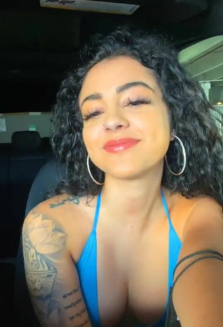 3. Sweet Malu Trevejo Shows Cleavage in Cute Blue Bikini Top