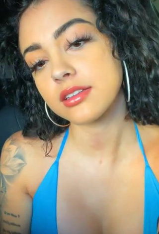 5. Sweet Malu Trevejo Shows Cleavage in Cute Blue Bikini Top