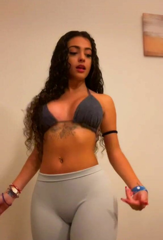 4. Titillating Malu Trevejo Shows Cleavage in Grey Bikini Top while doing Belly Dance