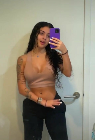 2. Pretty Malu Trevejo Shows Cleavage in Beige Crop Top