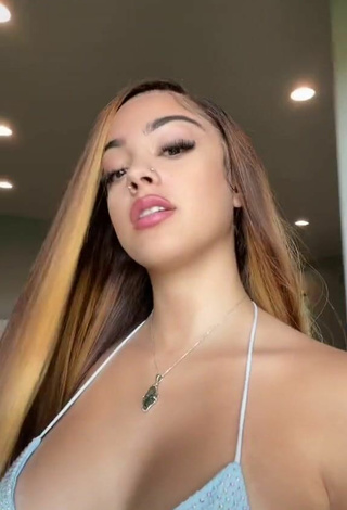 Hottie Malu Trevejo Shows Cleavage in Blue Bikini Top